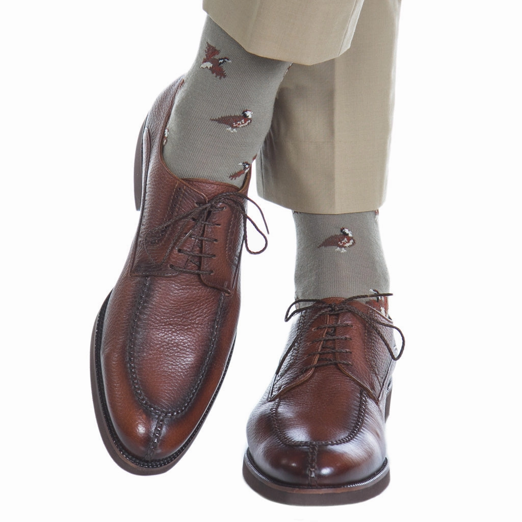 Taupe with Coffee Brown, Brown and Cream Quail Merino Wool Sock Linked Toe OTC