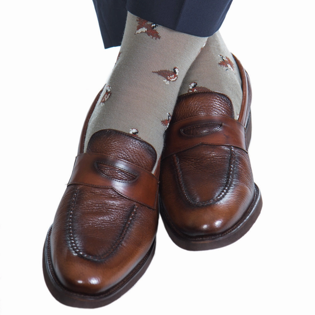 Taupe with Coffee Brown, Brown and Cream Quail Merino Wool Sock Linked Toe OTC
