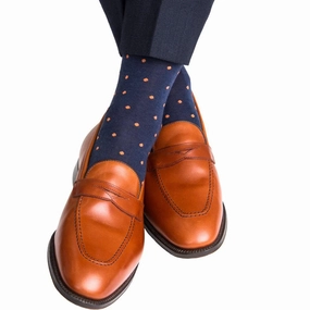 The Shirt Shop Socks - Navy & Orange Dot