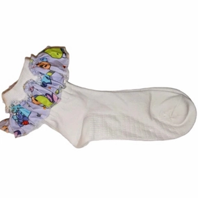 Trick or Treat Dino Purple Fabric Ruffle Socks