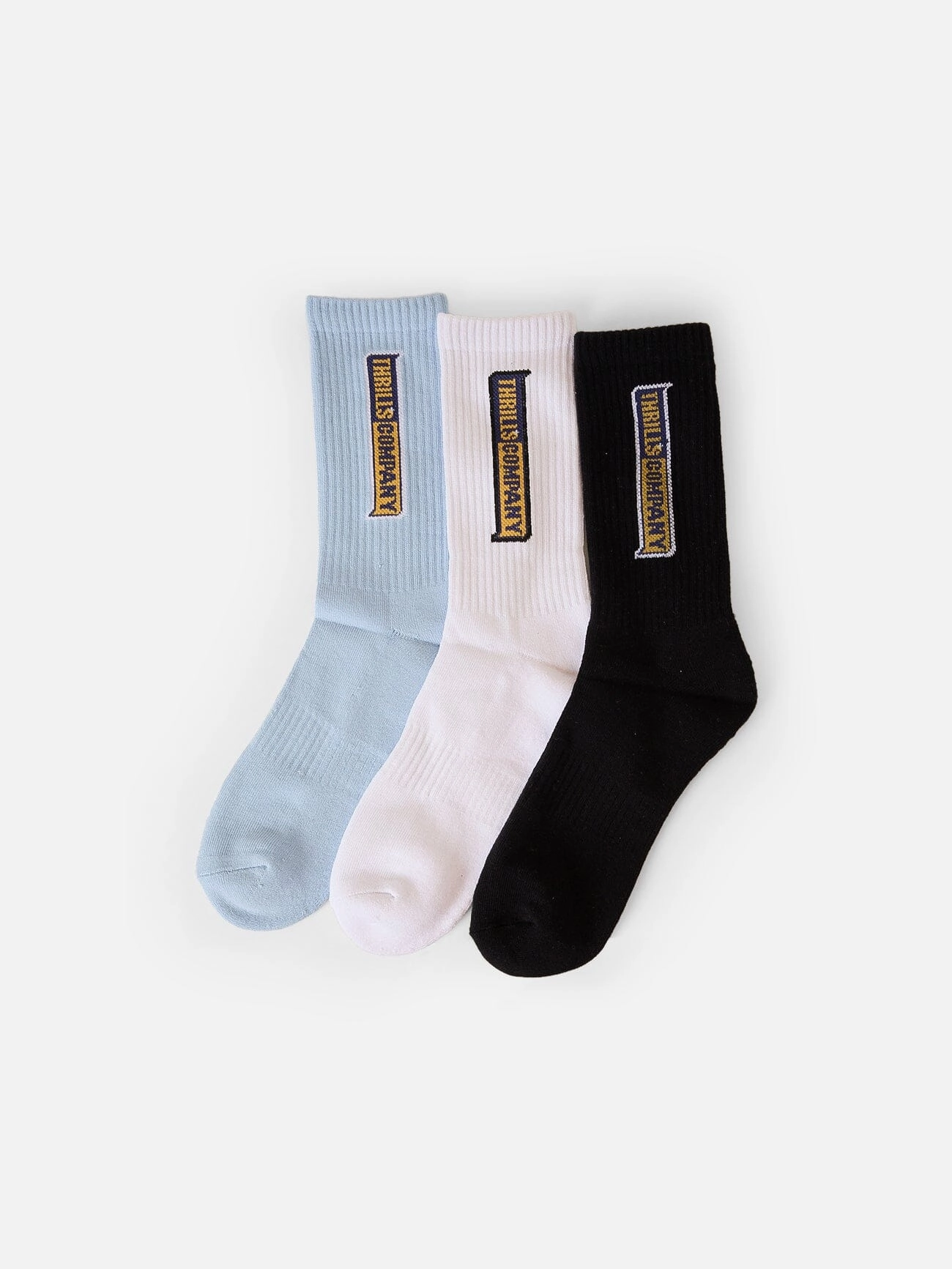Two Sides 3 Pack Sock - White - Baby Blue - Black