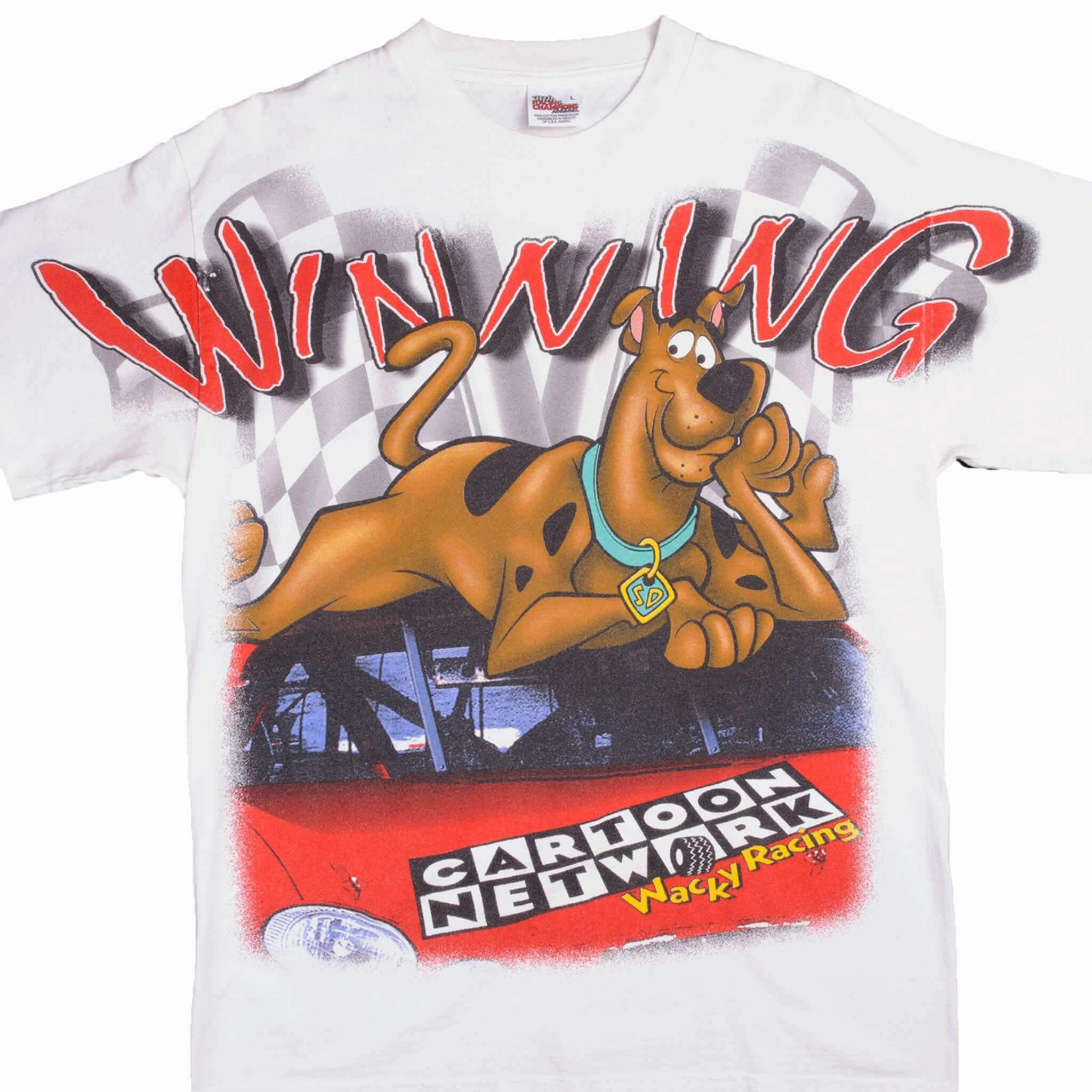 VINTAGE NASCAR ALL OVER PRINT SCOOBY DOO 2000 TEE SHIRT SIZE LARGE