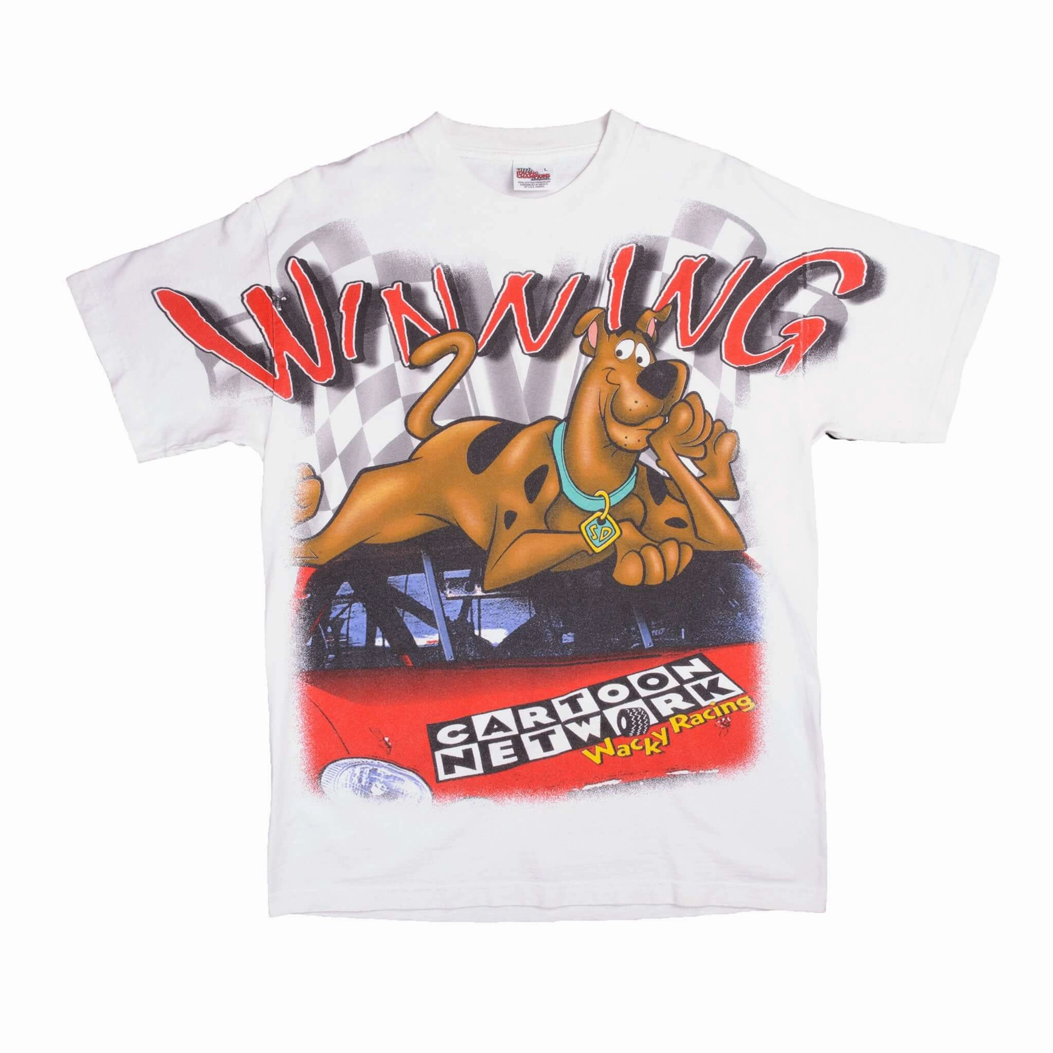 VINTAGE NASCAR ALL OVER PRINT SCOOBY DOO 2000 TEE SHIRT SIZE LARGE
