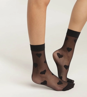 Women's black transparent voile socks with hearts Dim Style