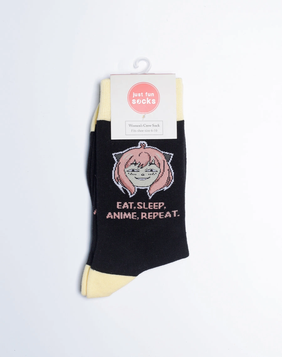 Women's Eat Sleep Anime Repeat Manga Crew Socks