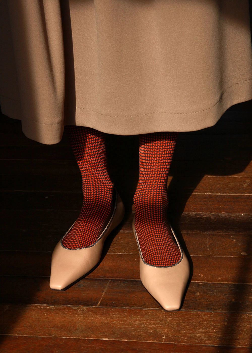 Women's Houndstooth Socks - Orange & Black