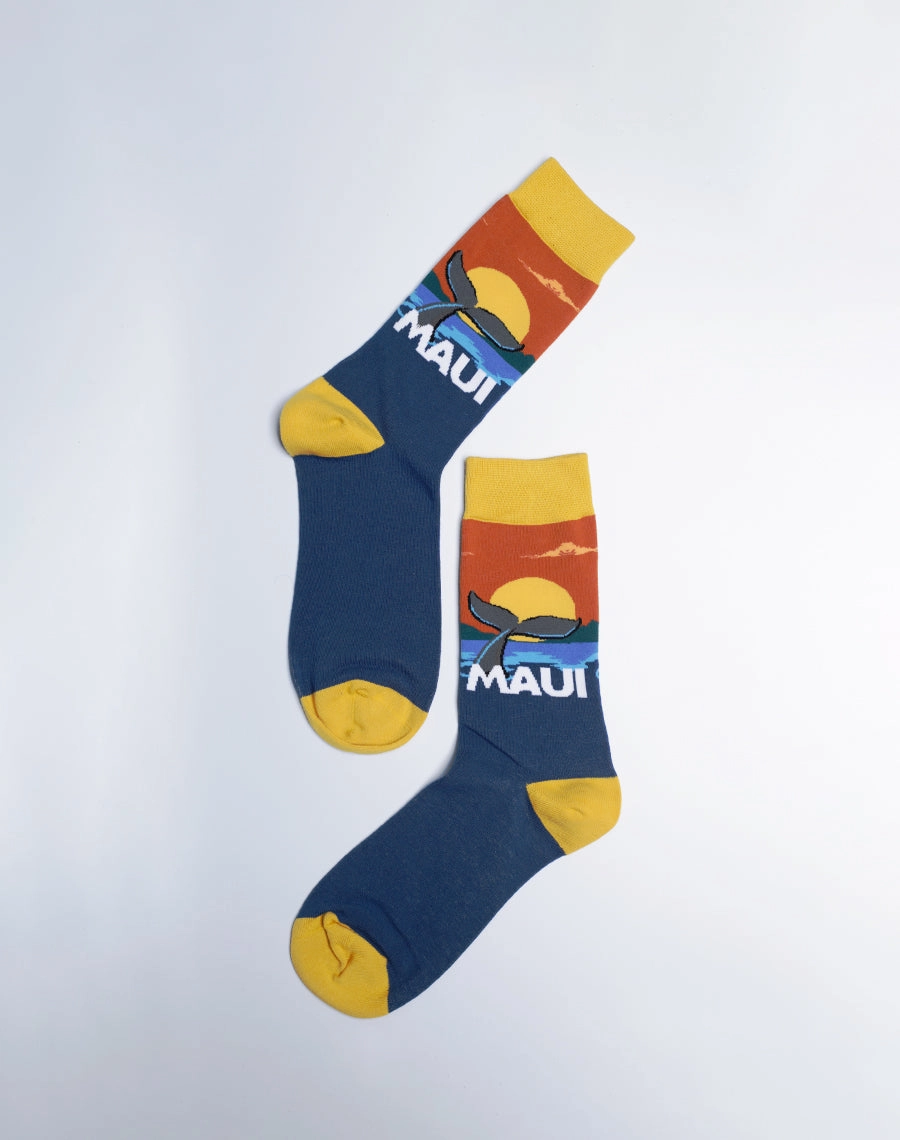 Women's Maui Sunset Whale Fluke Crew Socks