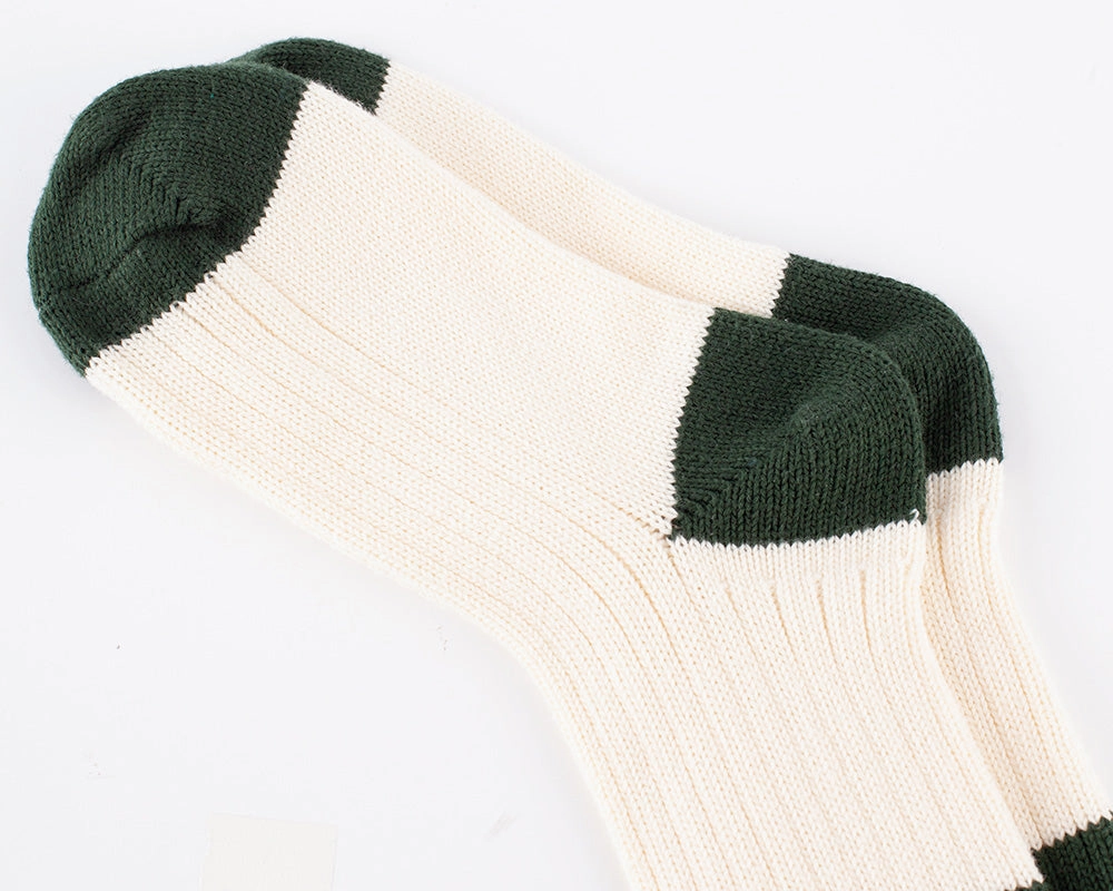 Women's Organic Cotton Striped Ribbed Socks - Ivory/Vintage Green