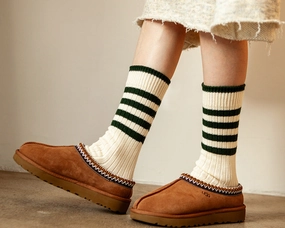 Women's Organic Cotton Striped Ribbed Socks - Ivory/Vintage Green