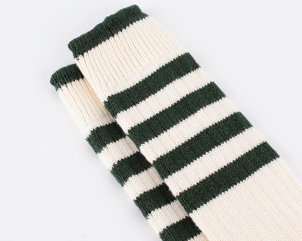Women's Organic Cotton Striped Ribbed Socks - Ivory/Vintage Green