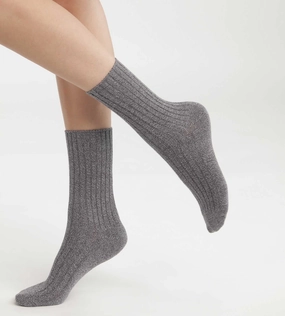 Women's plain rib knit socks Heather Grey Dim Bamboo