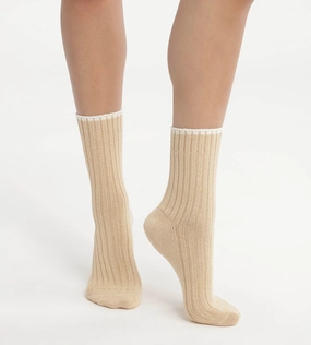Women's plain rib knit socks Vanilla Beige Dim Bamboo