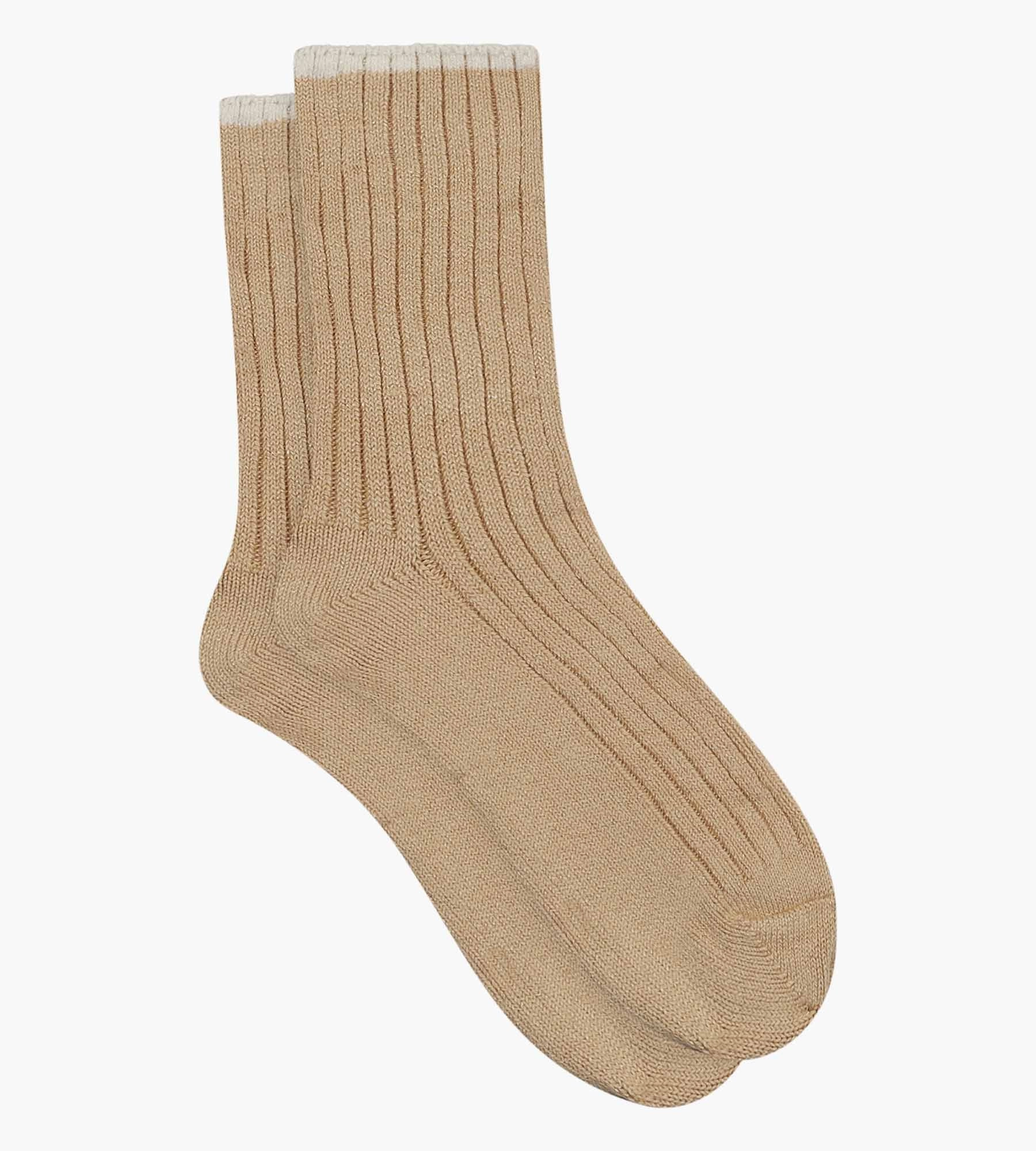 Women's plain rib knit socks Vanilla Beige Dim Bamboo