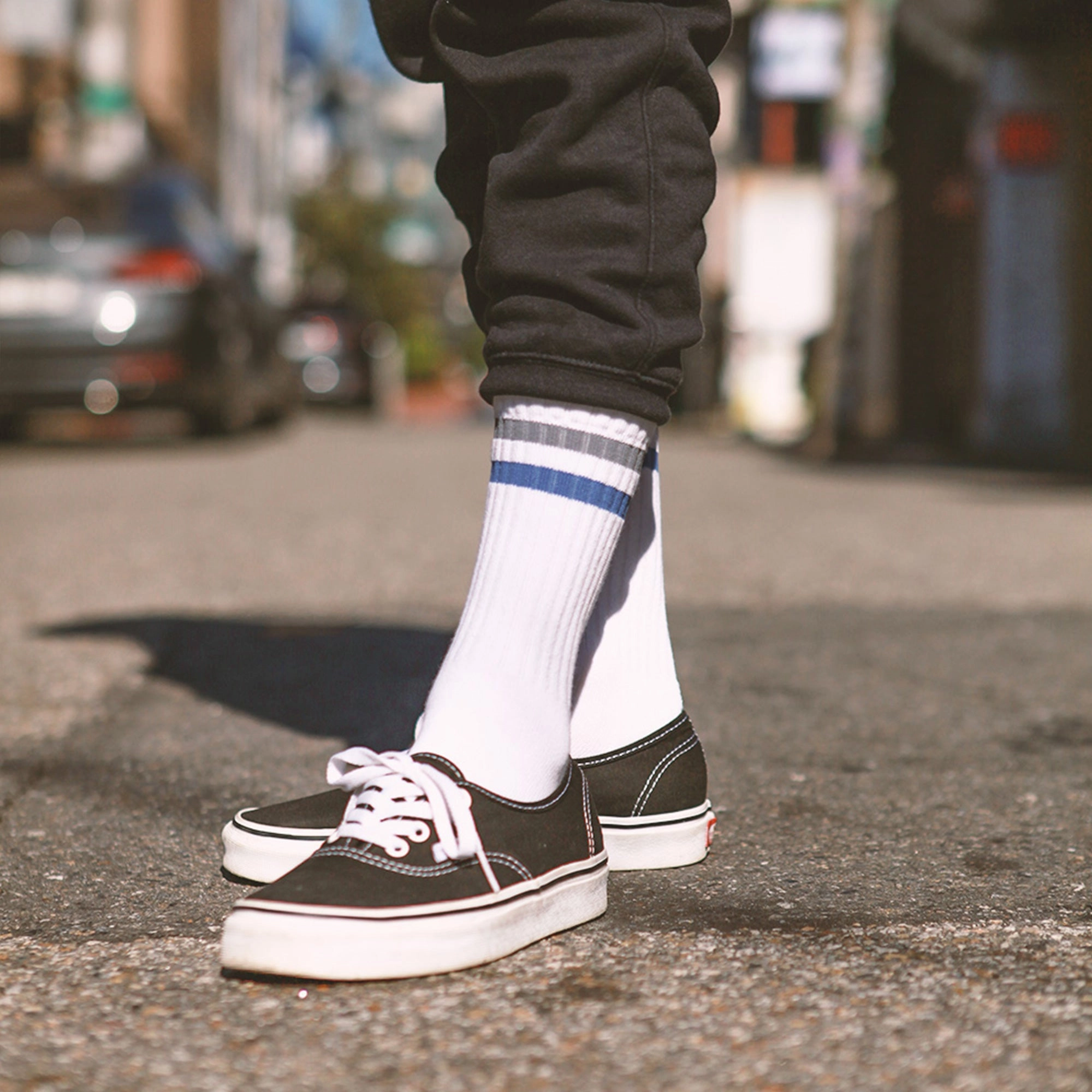 Women's Vintage Stripe Socks - Gray, Navy, & White