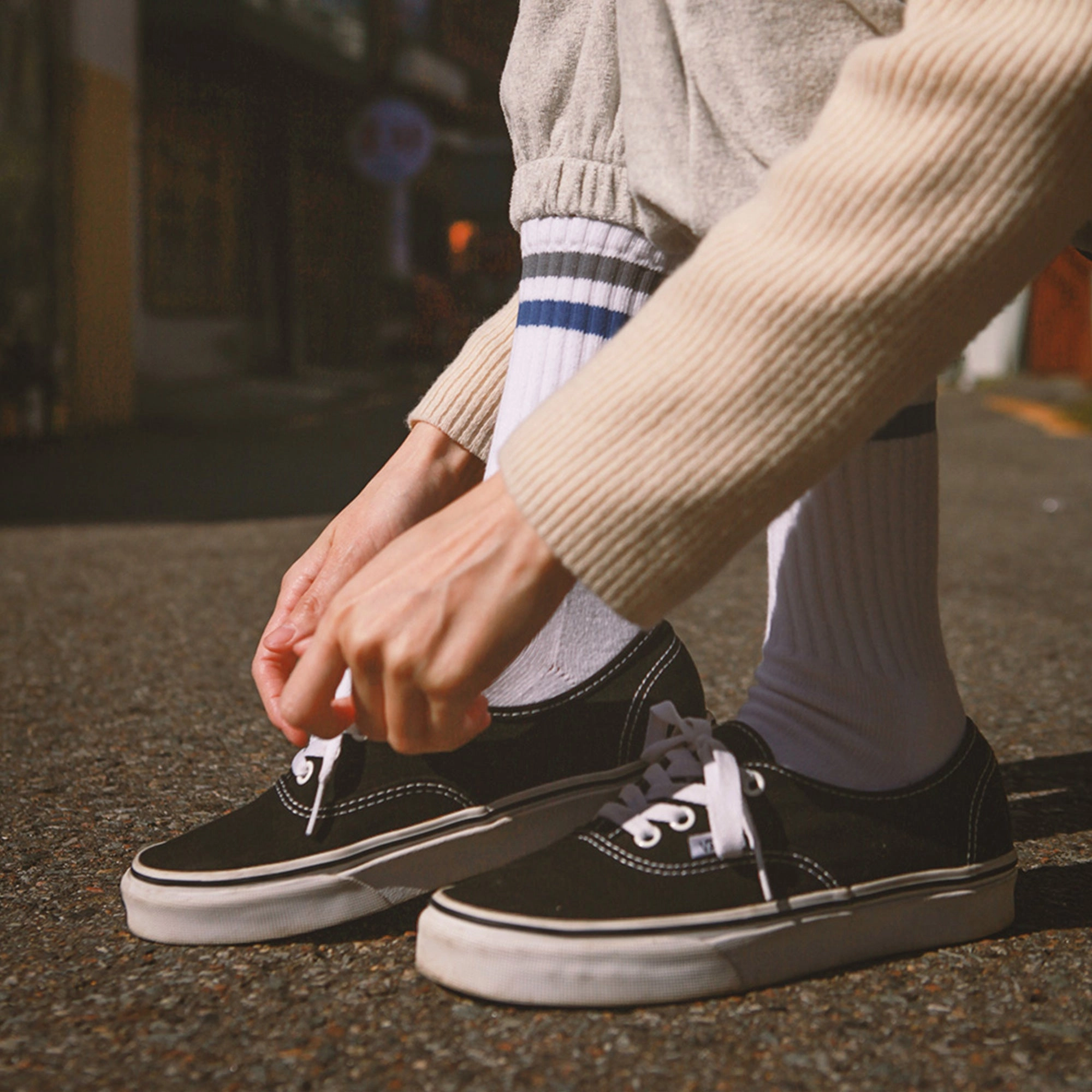 Women's Vintage Stripe Socks - Gray, Navy, & White