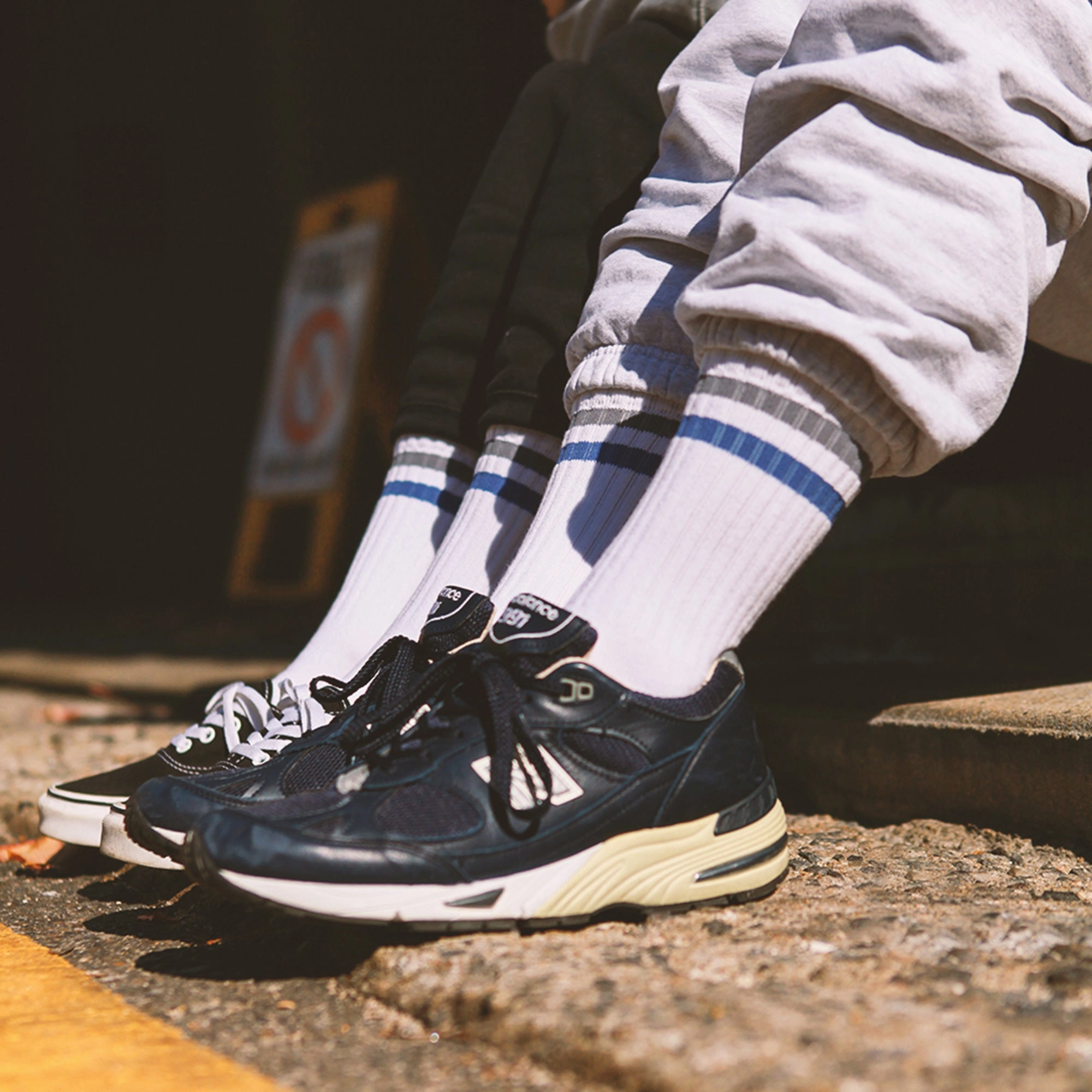 Women's Vintage Stripe Socks - Gray, Navy, & White