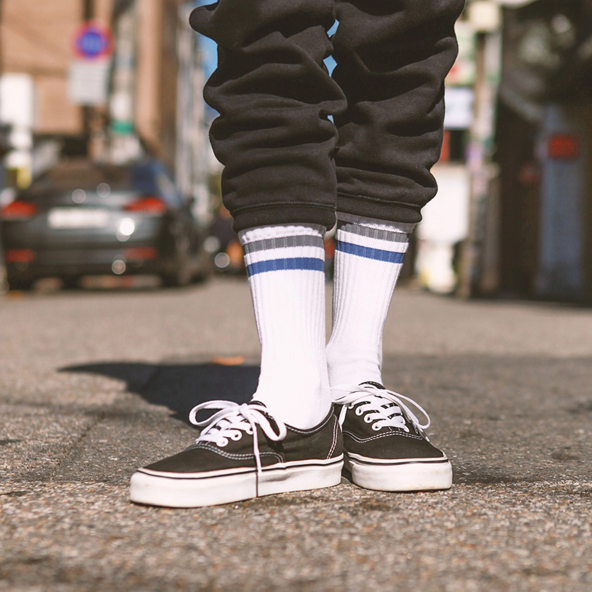Women's Vintage Stripe Socks - Gray, Navy, & White