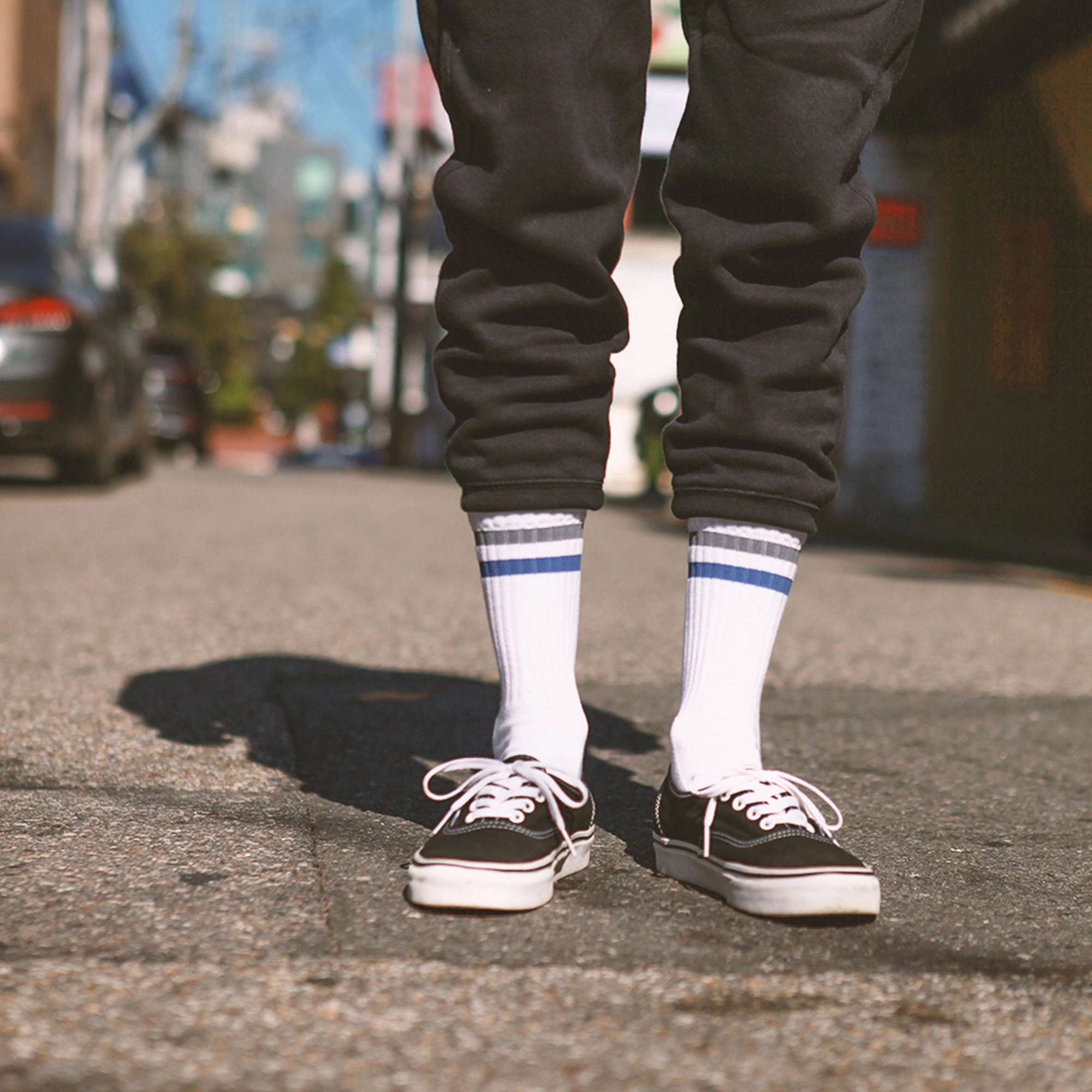 Women's Vintage Stripe Socks - Gray, Navy, & White
