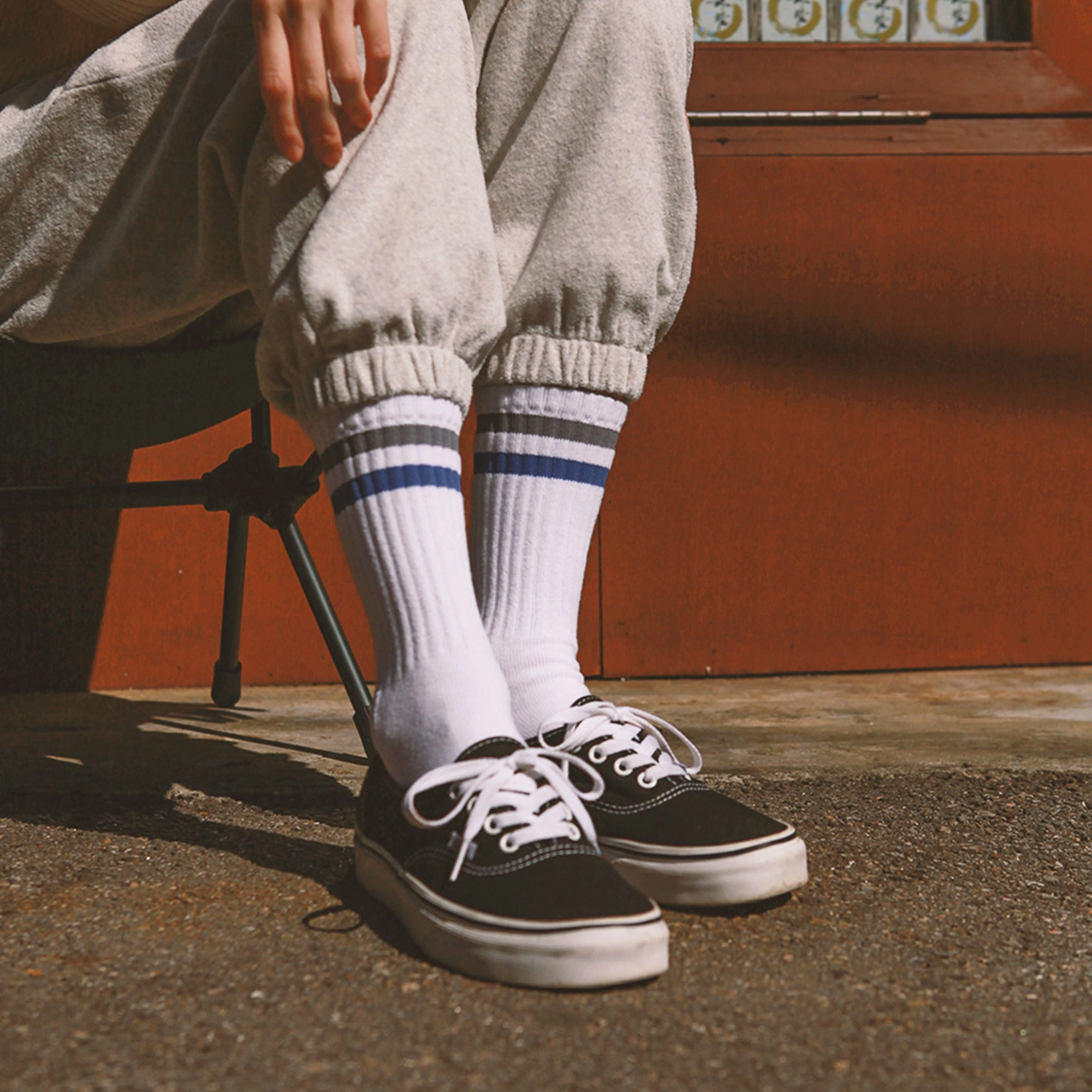 Women's Vintage Stripe Socks - Gray, Navy, & White
