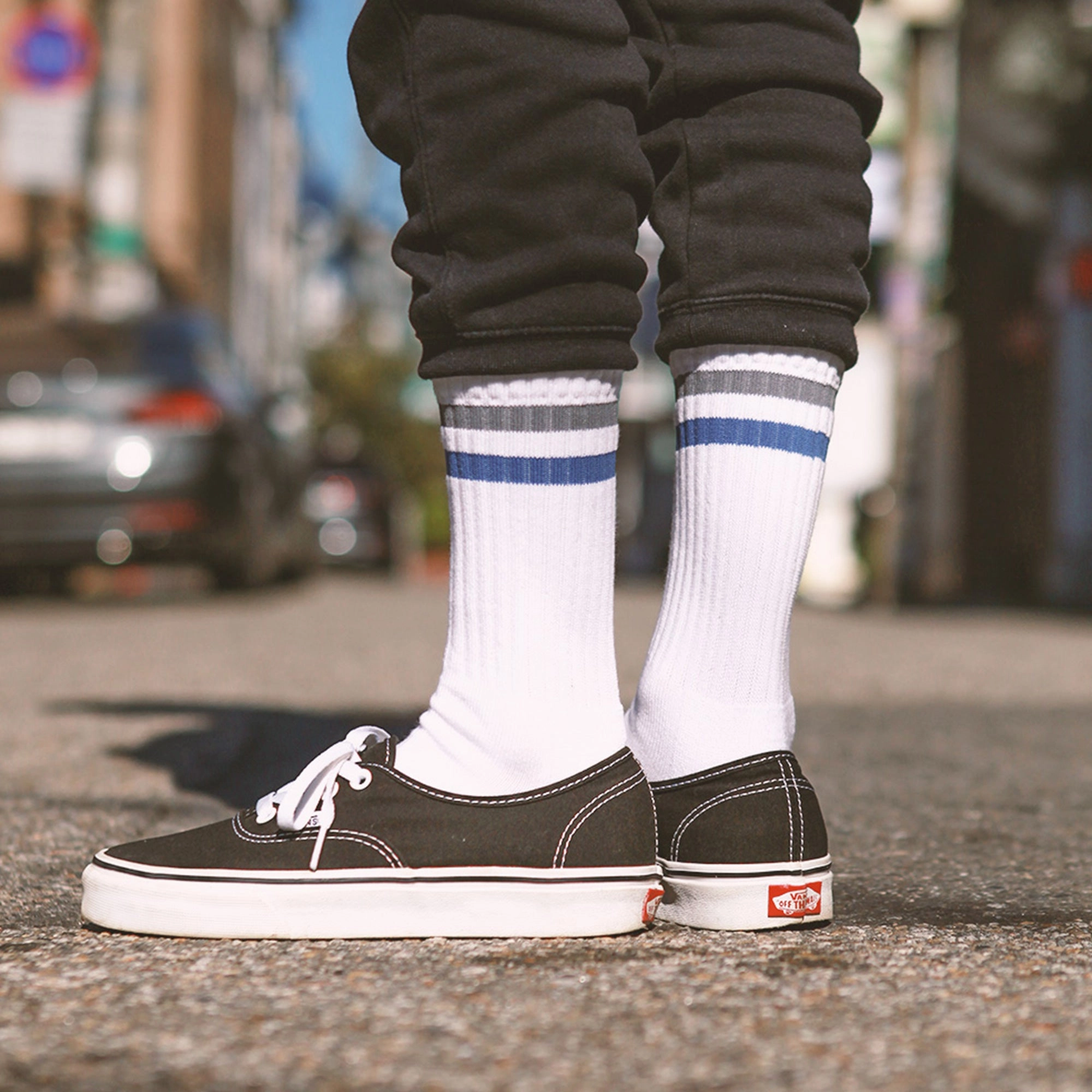 Women's Vintage Stripe Socks - Gray, Navy, & White