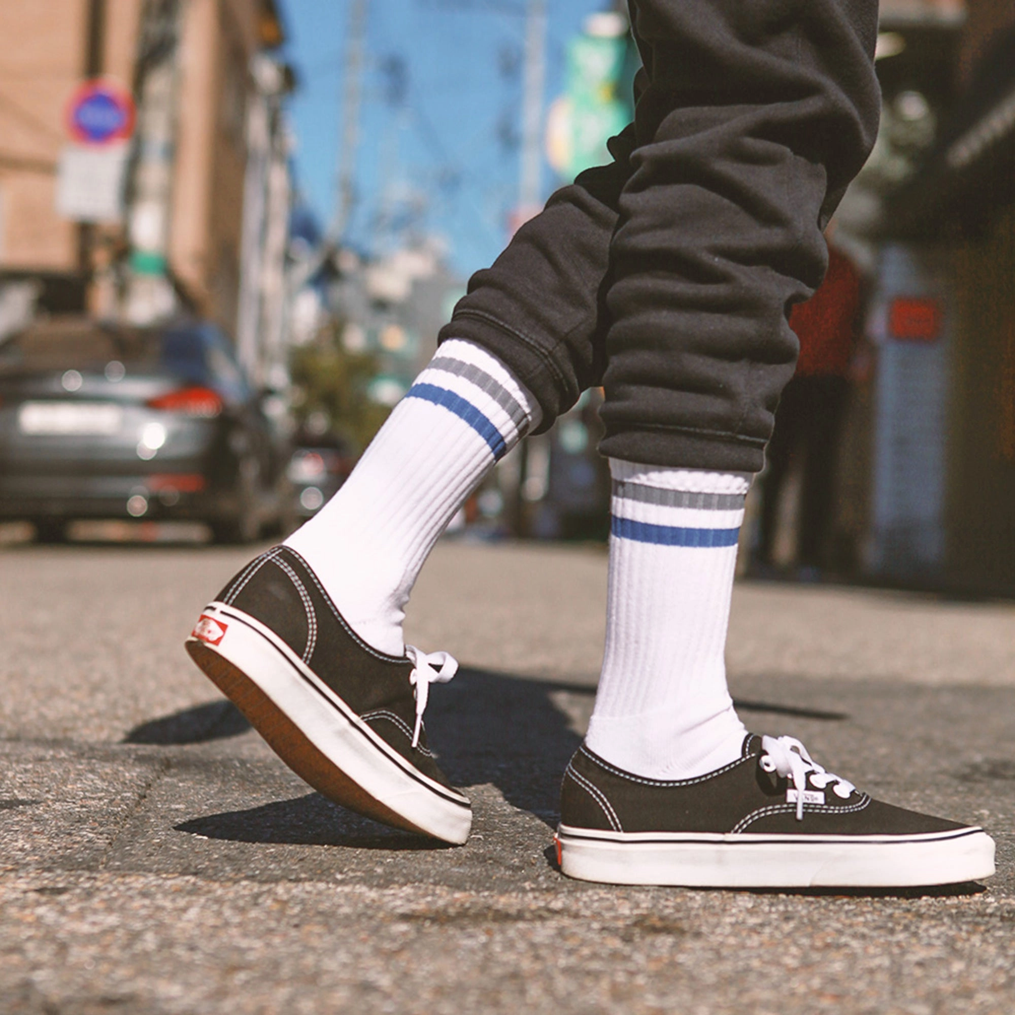 Women's Vintage Stripe Socks - Gray, Navy, & White