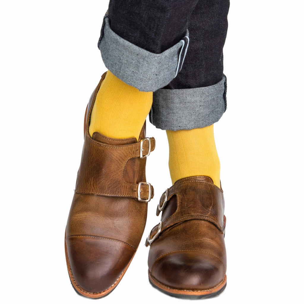 Yolk Solid Ribbed Cotton Sock Linked Toe Mid-Calf