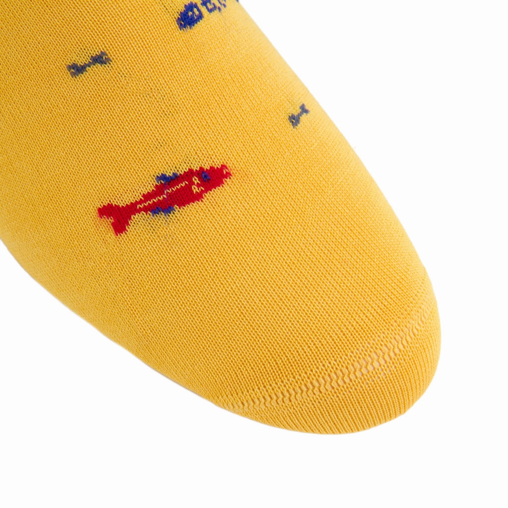 Yolk with Red, Clematis Blue, Sky Blue Bone Fish Cotton Sock Linked Toe OTC
