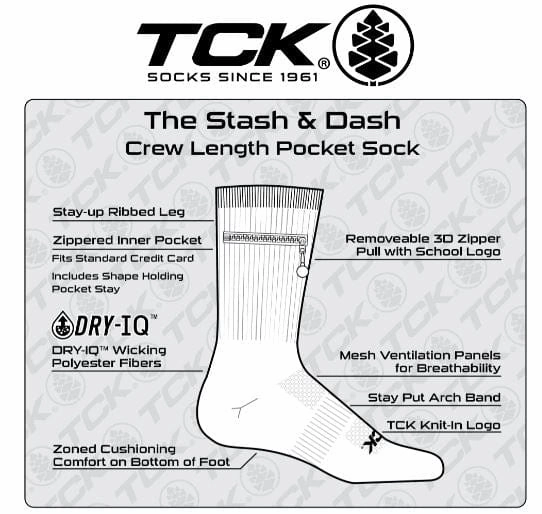 Zip Pocket High Performance Crew Socks